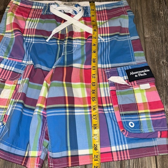 Abercrombie & Fitch Swim Colorful Plaid Board Shorts Fully Lined Pockets Medium - Picture 6 of 8